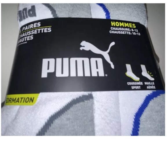 Puma Cushioned Crew Socks 6 Pair Men 8-12 White Gray Blue w Logos NEW! Training - Picture 5 of 11